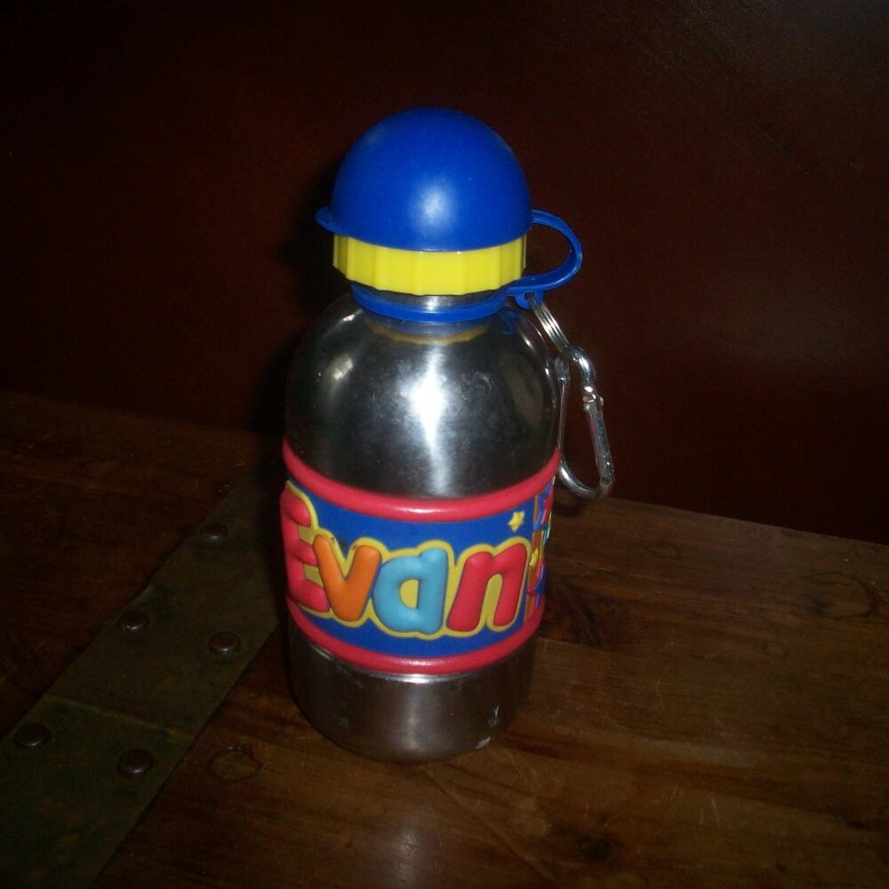 Stainless Steel Metal Drink Bottle Kids Name "Evan"  Approx 12oz Water Bottle